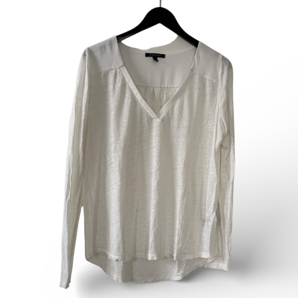 Banana Republic Women’s White Linen Long Sleeve V-Neck Top Size Medium